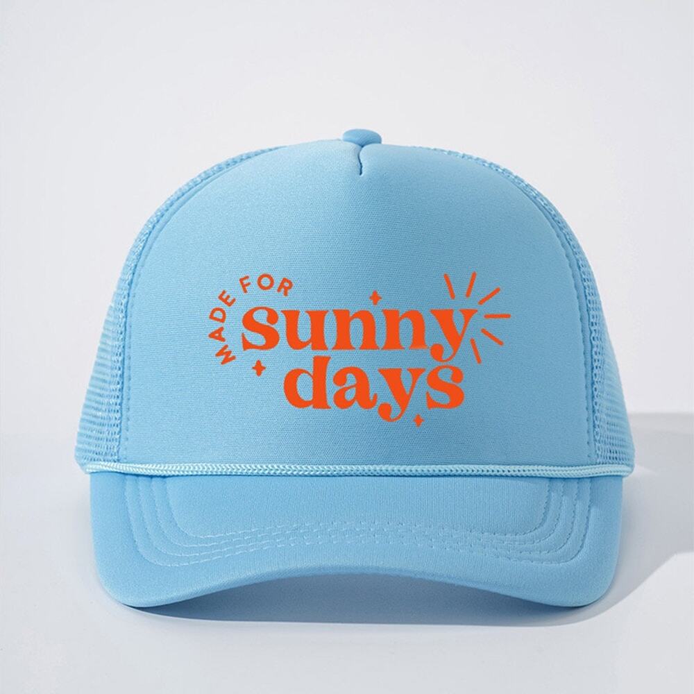 Made for Sunny Days Sky Blue Retro Summer Snapback Mesh Trucker Hat NWOT